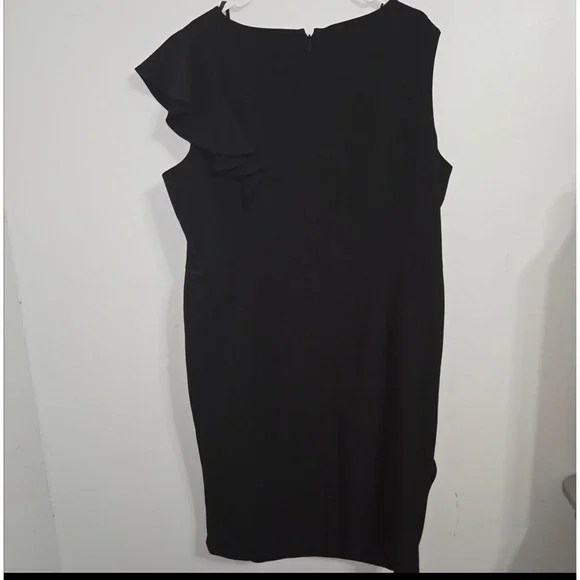 M#37 Calvin Klein Black Dress Women's 22W Sleeveless Ruffle Detail Sheath - Picture 2 of 3